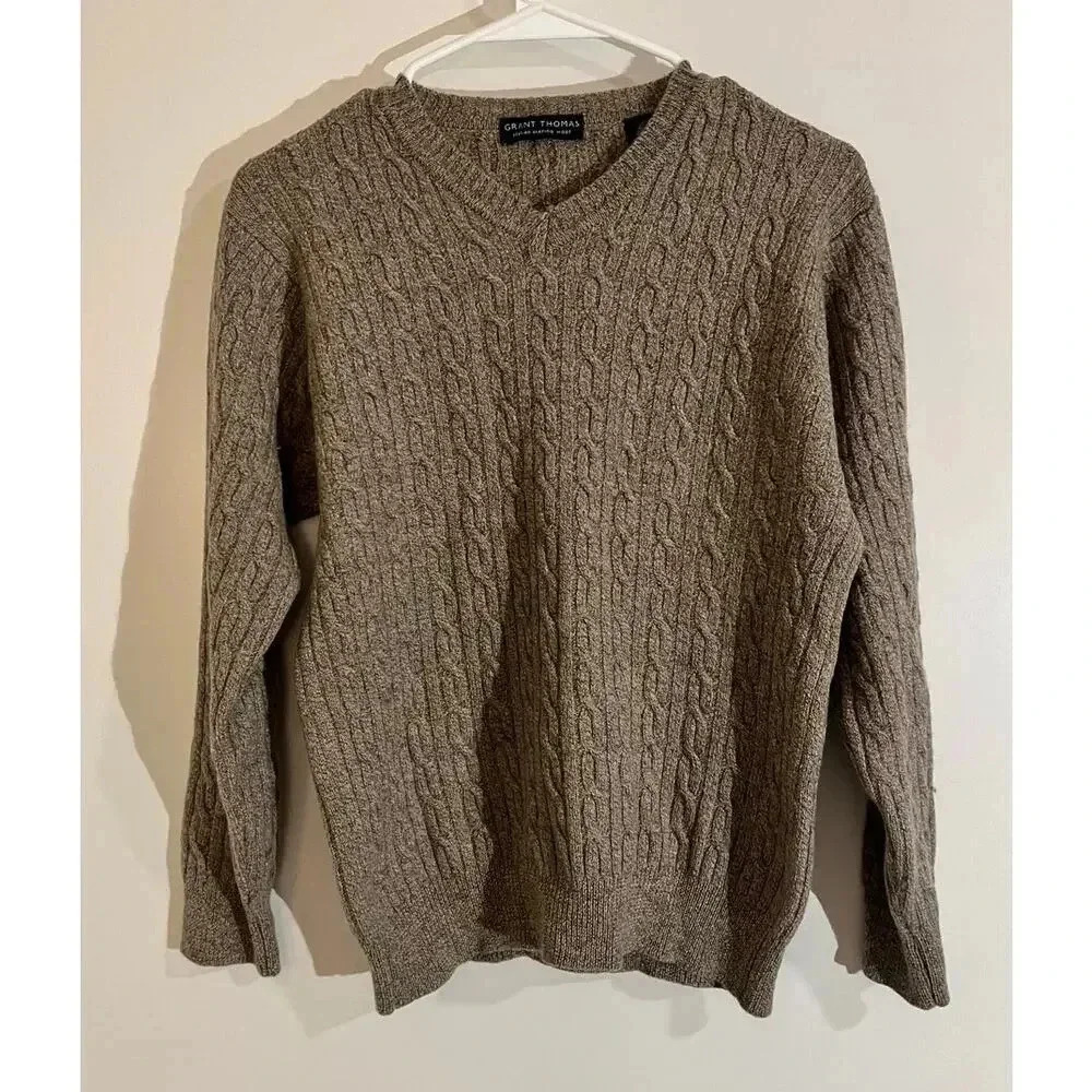 Grant thomas brown/grey italian merino wool sweater, small